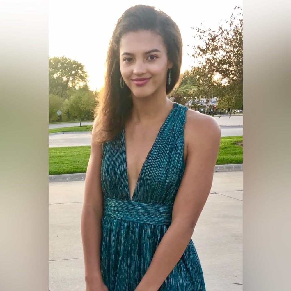 Gold and Teal Blue Skater Dress - Picture 6 of 6